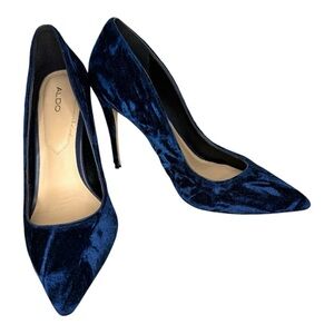 Aldo Stessy Navy Blue Velvet Heels